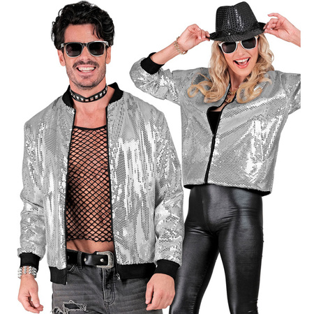 KURTKA CEKINOWA SREBRNA BOMBERKA