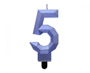 ŚWIECZKA CYFERKA 5 METALIK NIEBIESKI 7.6 CM