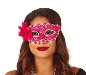 MASKA WENECKA Z KWIATEM CIEMNY RÓŻ