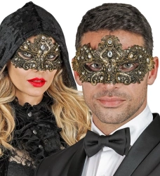 MASKA WENECKA ZŁOTA Z KORONKĄ