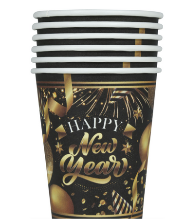  KUBECZKI PAPIEROWE SYLWESTROWE HAPPY NEW YEAR 240 ML 6 SZT