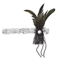 OPASKA SREBRNA Z PERŁĄ I CZARNYM PIÓREM