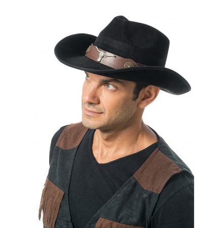 KAPELUSZ KOWBOJSKI CZARNY ZAMSZ 