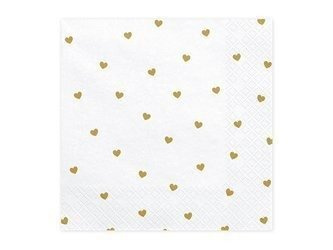 SERWETKI BIAŁE W ZŁOTE SERCA 33X33 CM
