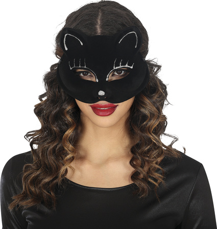 MASKA KOTKA CZARNA ZAMSZOWA Z BROKATEM