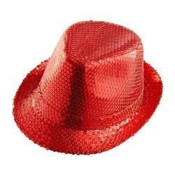KAPELUSZ CEKINOWY CZERWONY FEDORA