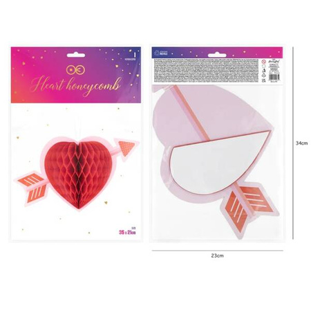 DEKORACJA HONEYCOMB SERCE ZE STRZAŁĄ 35x21cm