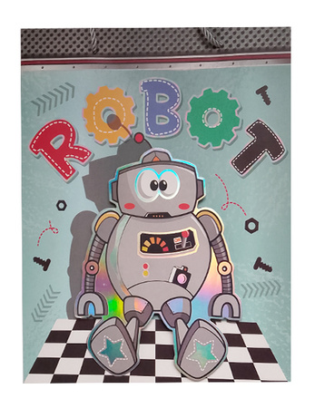 TORBA PREZENTOWA ROBOT NIEBIESKA 3D 26X32X10 CM