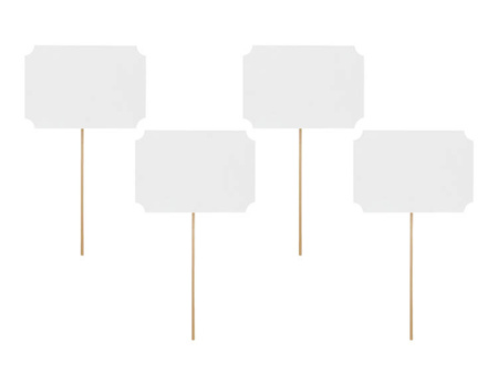 KARTECZKI NA PATYCZKACH BIAŁE 4 SZT.