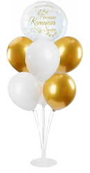 ZESTAW STOJAK NA BALONY + BALON KOMUNIA ŚWIĘTA KŁOS + 3 BALONY BIAŁE + 3 BALONY ZŁOTE