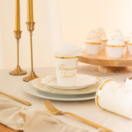 KUBKI PAPIEROWE KOMUNIA ŚWIĘTA BIAŁO-ZŁOTE 220 ML 6 SZT. IHS