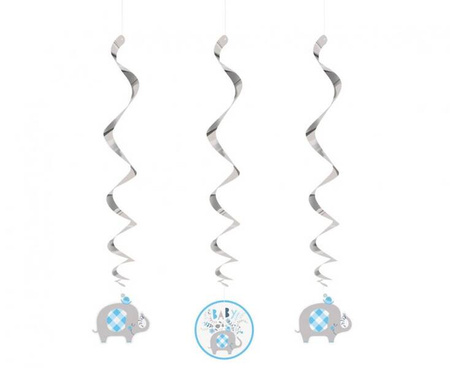 Dekoracja wisząca niebieskie słoniki 66 cm 3 szt. słoń baby shower