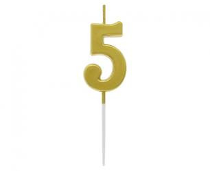 ŚWIECZKA PIKER CYFERKA 5 METALICZNA ZŁOTA 9.5 X 2.3 CM