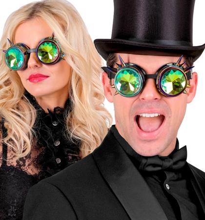 OKULARY STEAMPUNK DISCO WIELOKOLOROWE