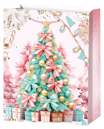 TORBA PREZENTOWA PASTEL RÓŻ CHOINKA 40 X 31 X 12 CM