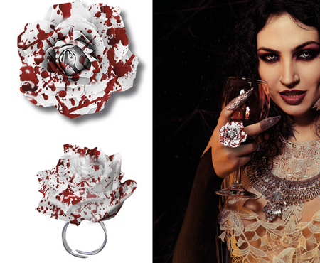 KRWAWY PIERŚCIONEK BIAŁA RÓŻA HALLOWEEN