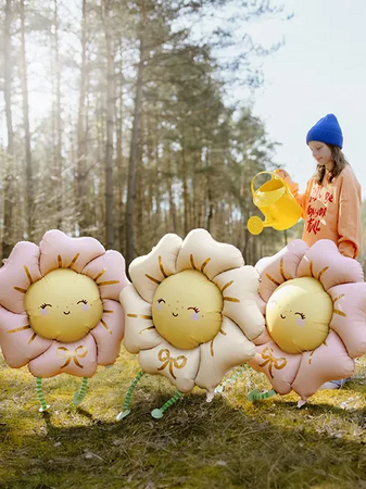 BALON FOLIOWY BEŻOWY KWIATEK 104 CM