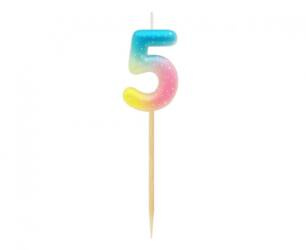 ŚWIECZKA PIKER CYFERKA 5 OMBRE PASTELOWA