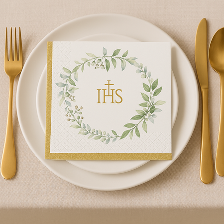 SERWETKI PAPIEROWE KOMUNIJNE ZIELONE GAŁĄZKI IHS 33 CM 20 SZT