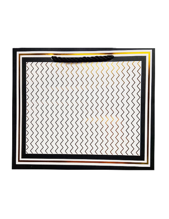 TORBA PREZENTOWA BIAŁO-CZARNA ZYGZAK ZŁOTY 18X23X10 CM