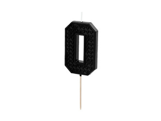ŚWIECZKA URODZINOWA CYFRA 0 KLOCKI CZARNA 6 CM