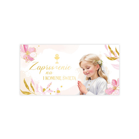 ZAPROSZENIA NA PIERWSZĄ KOMUNIĘ RÓŻOWE 10 SZT. IHS