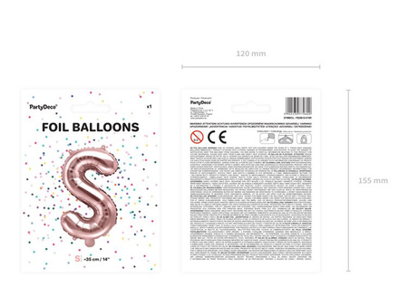 BALON FOLIOWY LITERA S 35CM RÓŻOWE ZŁOTO