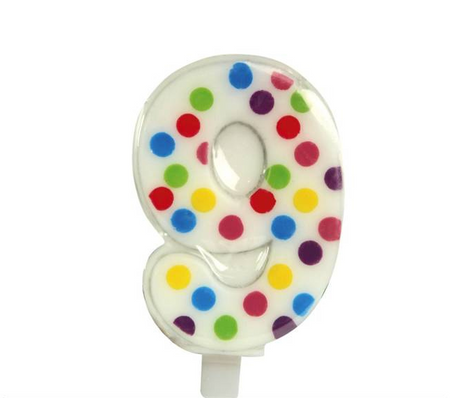 Swieczka Confetti Cyfra 9, 6.5 cm