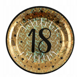TALERZYKI PAPIEROWE 18 URODZINY ZŁOTE 23 CM 10 SZT.