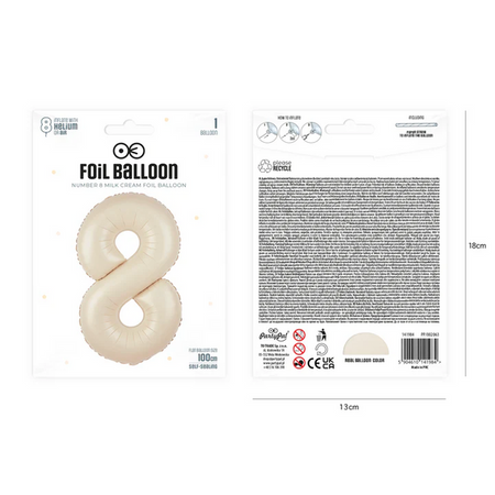 BALON FOLIOWY CYFRA 8 KREMOWY 100 CM