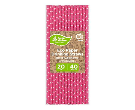 SŁOMKI PAPIEROWE RÓŻOWE MAGENTA W GROSZKI 40 SZT