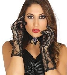 RĘKAWICZKI CZARNE KORONKOWE 36 CM