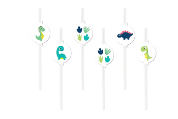SŁOMKI PROSTE URODZINOWE WESOŁE DINOZAURY 6 SZT