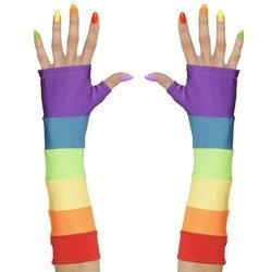 RĘKAWICZKI TĘCZOWE DŁUGIE BEZ PALCÓW 33 CM