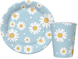 ZESTAW STOKROTKI TALERZYKI+KUBECZKI BŁĘKITNE