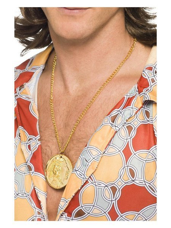 Złoty medalion na łańcuchu Rekwizyt Hipis Karnawał