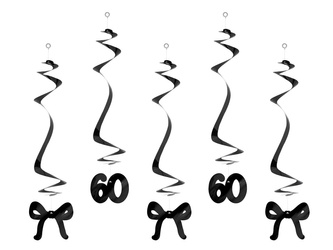 ŚWIDERKI 60 URODZINY Z KOKARDKAMI 50 CM CZARNE 5 SZT