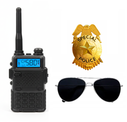 ZESTAW POLICJANTA: KRÓTKOFALÓWKA + ODZNAKA + OKULARY CZARNE