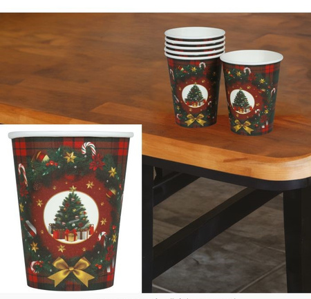 KUBECZKI PAPIEROWE MERRY CHRISTMAS CHOINKA KRATA 240 ML 6 SZT.