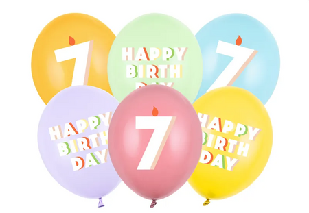 BALONY LATEKSOWE HAPPY BIRTHDAY 30 CM 6 SZT CYFRA 7