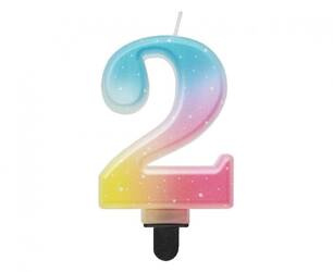 ŚWIECZKA URODZINOWA CYFRA 2 PASTELOWA OMBRE 8 CM