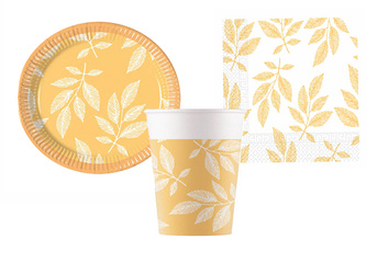 ZESTAW POMARAŃCZOWE GAŁĄZKI TALERZYKI+KUBECZKI+SERWETKI