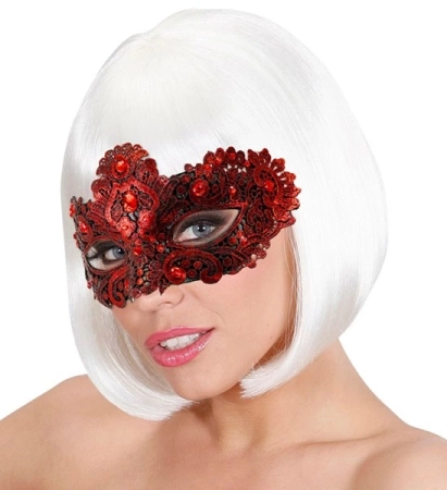 MASKA WENECKA CZERWONA Z KORONKĄ 