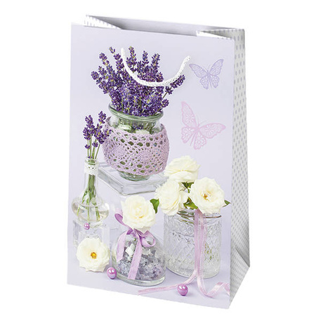 TOREBKA PREZENTOWA LAWENDA MOTYLE 16X24X7 CM