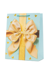 TOREBKA PREZENTOWA KOKARDA ZŁOTO BŁĘKITNA 26 X 32 X 10 CM