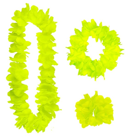 ZESTAW HAWAJSKI ŻÓŁTY NEON NASZYJNIK WIANEK BRANSOLETKA  