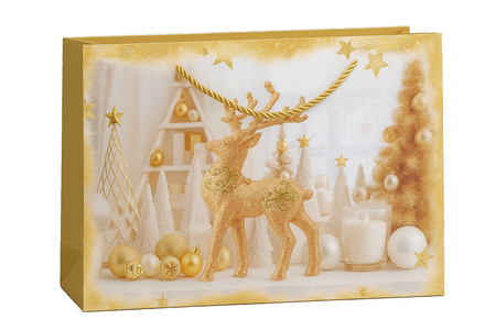 TORBA PREZENTOWA ZŁOTA RENIFER 26 X 32 X 10 CM