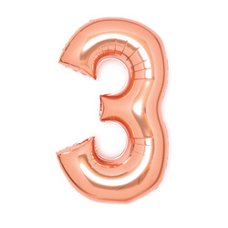 BALON FOLIOWY CYFRA 3 RÓŻOWE ZŁOTO 66 CM