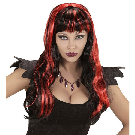 PERUKA WIEDŹMA CZERWONO CZARNA