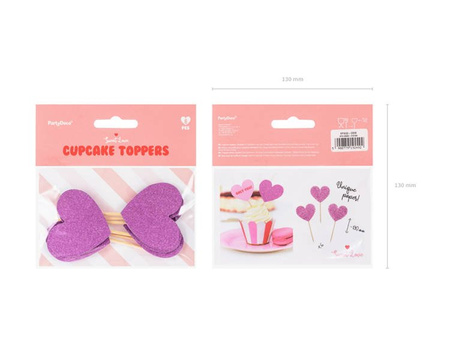 DEKORACJE DO MUFFINEK SERCA CIEMNORÓŻOWY 6 szt.